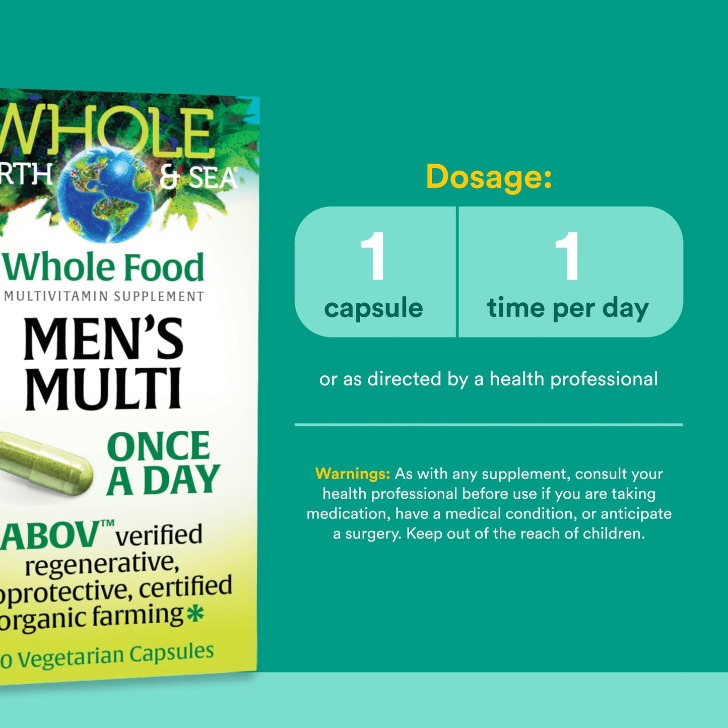 Natural Factors Whole Earth & Sea Men's Once A Day Multivitamin & Mineral Capsules, 60 Capsules