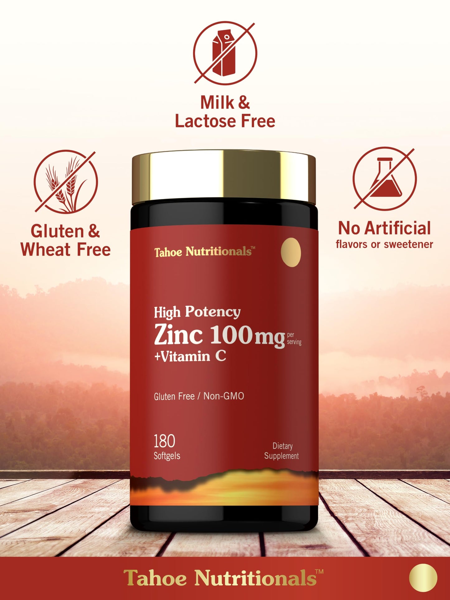 Carlyle Zinc Supplement 100mg with Vitamin C Softgels, 180 Count