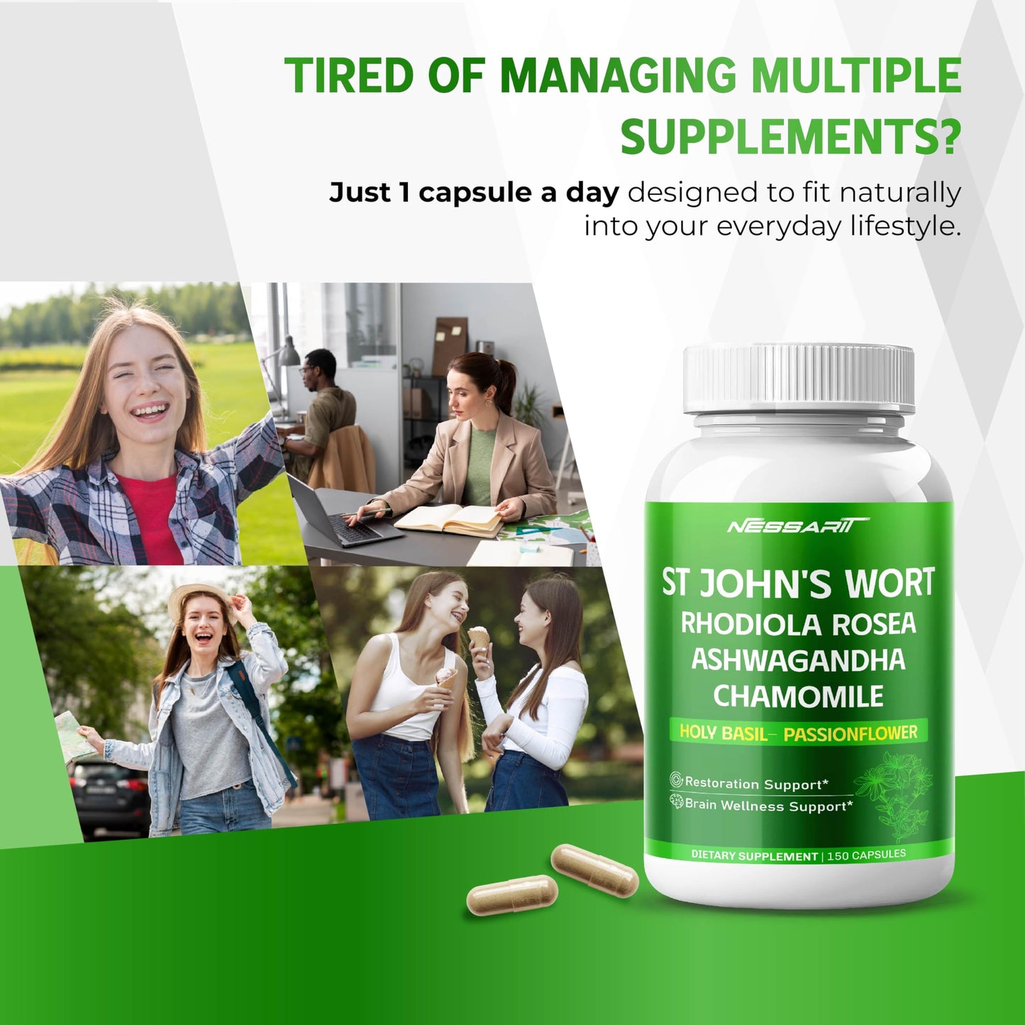 NESSARIT St. John's Wort 14-in-1 Natural Blend Capsule, 150 Count