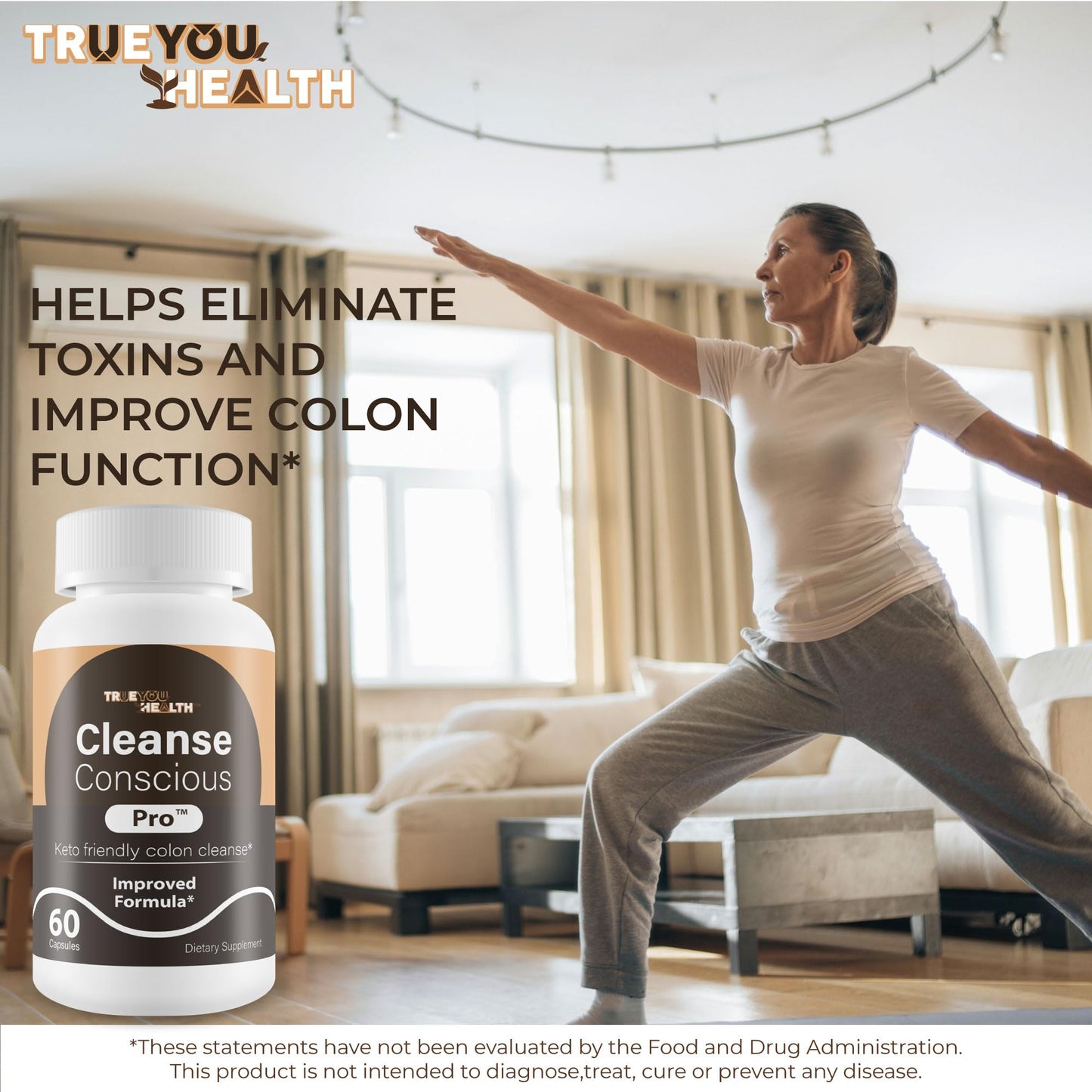 True You Health Cleanse Conscious Pro - Improved Formula - Keto Friendly Colon Cleanse Capsules, 60 Capsules