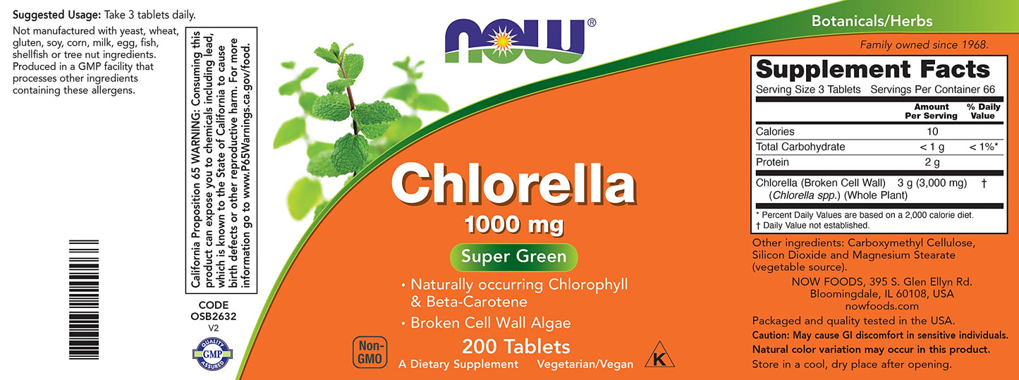 NOW Foods Chlorella 1000mg Tablets 400 Count