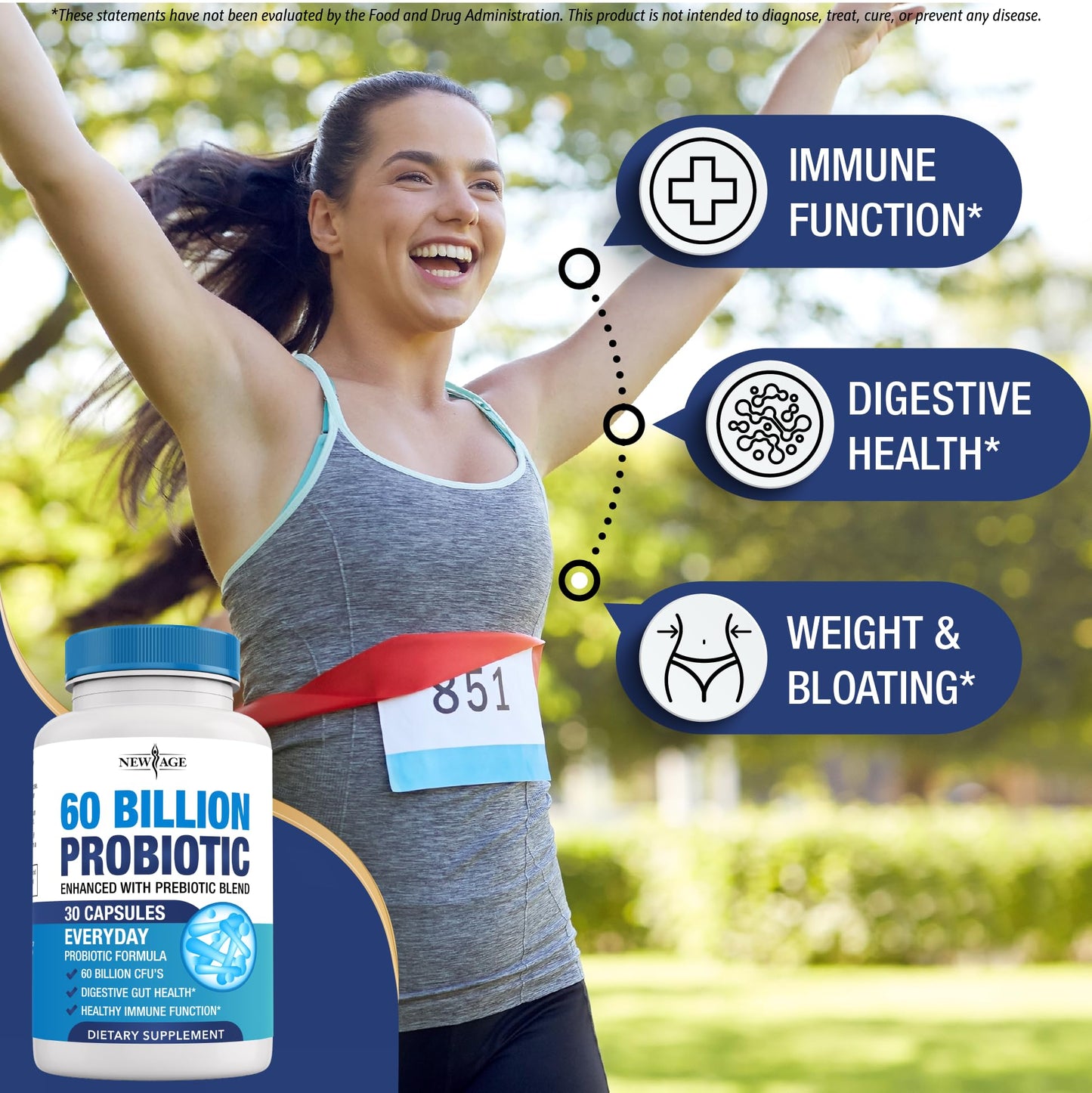 NEW AGE Probiotics 60 Billion CFU with Prebiotic Formula Capsules, 60 Count