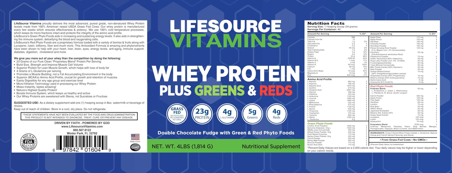 LifeSource Vitamins Whey Plus Greens & Reds Phyto Foods Protein Powder 16