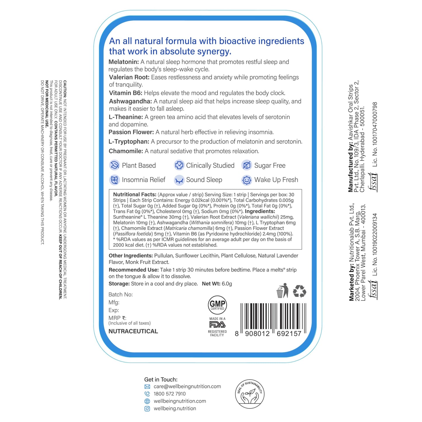 Wellbeing Nutrition Melts Restful Sleep Aid Melatonin 10mg Oral Strips 30