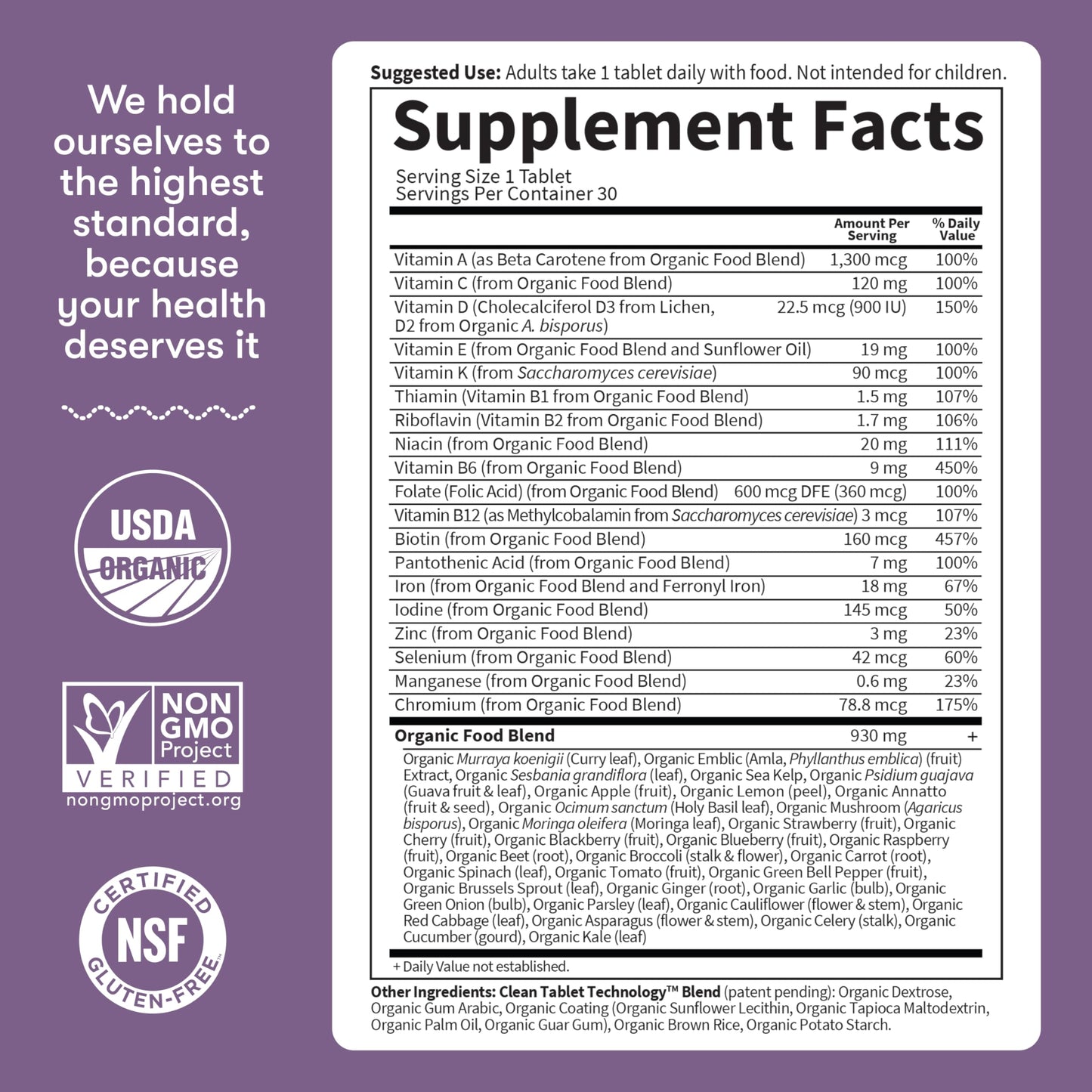 Garden of Life Organics Prenatal Vitamin Tablet 30 Count
