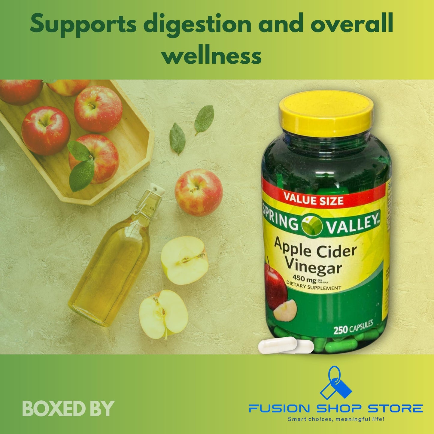FUSION SHOP STORE Apple Cider Vinegar Capsules 250 Count