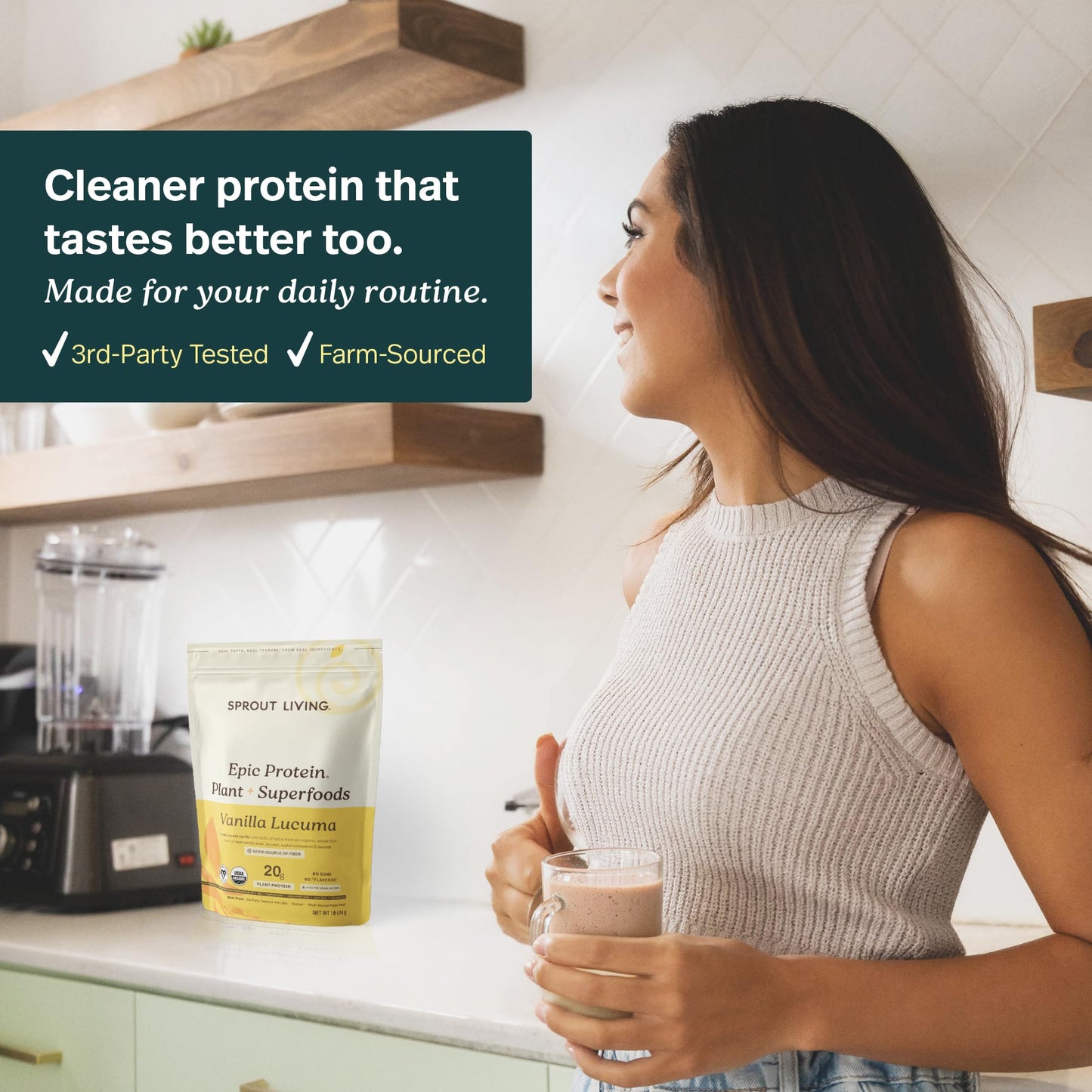 Sprout Living Epic Protein Powder, Plant Based Protein & Superfoods, Vanilla Lucuma, 16 Servings