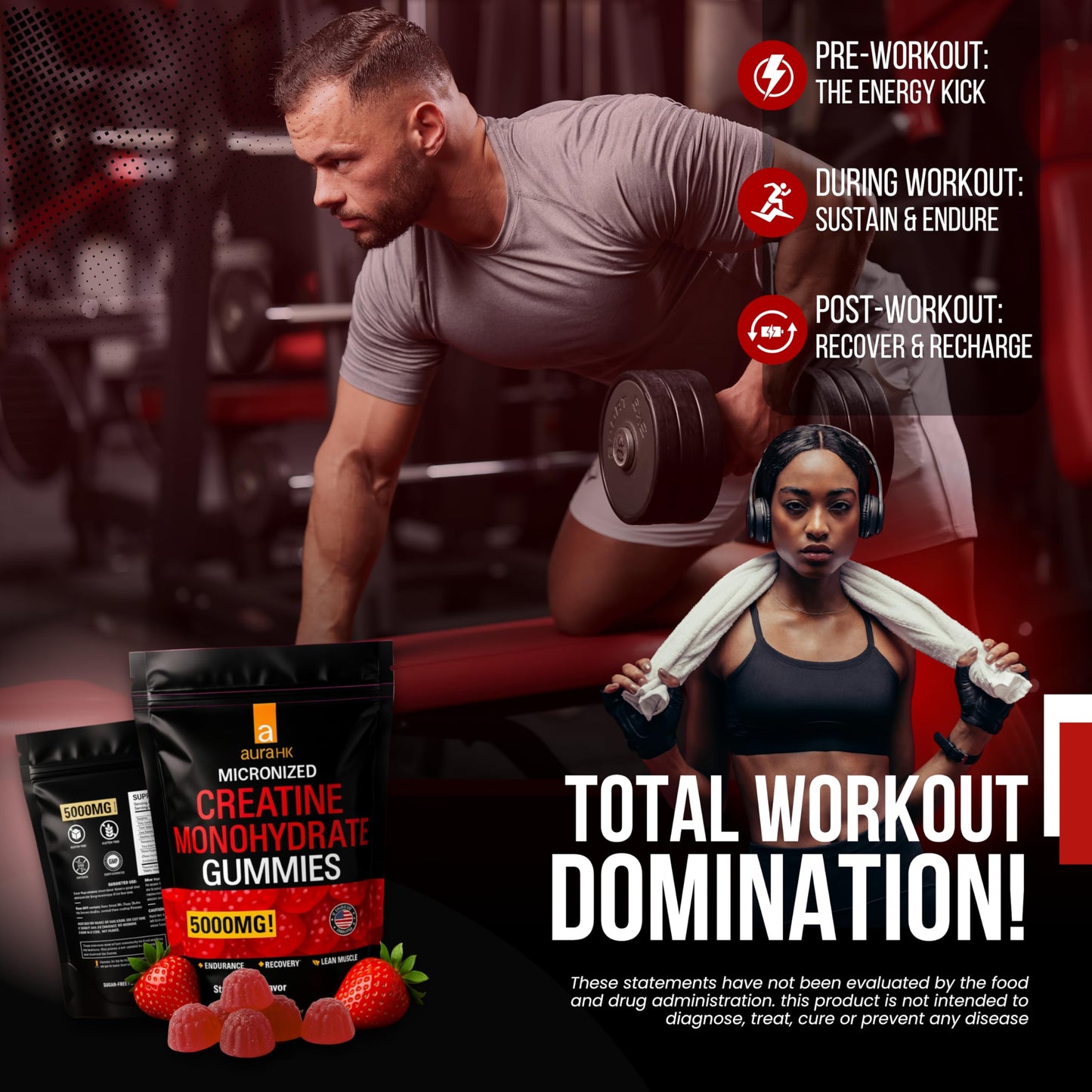 aura HK Creatine Monohydrate Gummies 5000mg, 120 Gummies