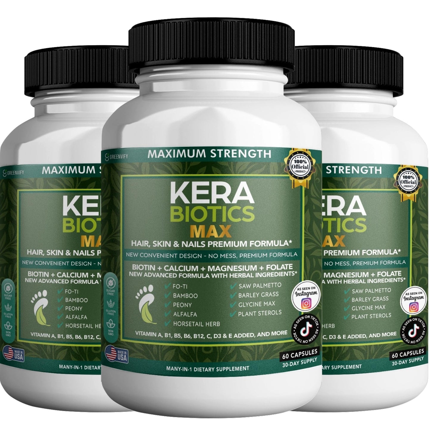 GREENVIFY Kerabiotics Max Hair, Skin & Nails Premium Formula, 180 Capsules