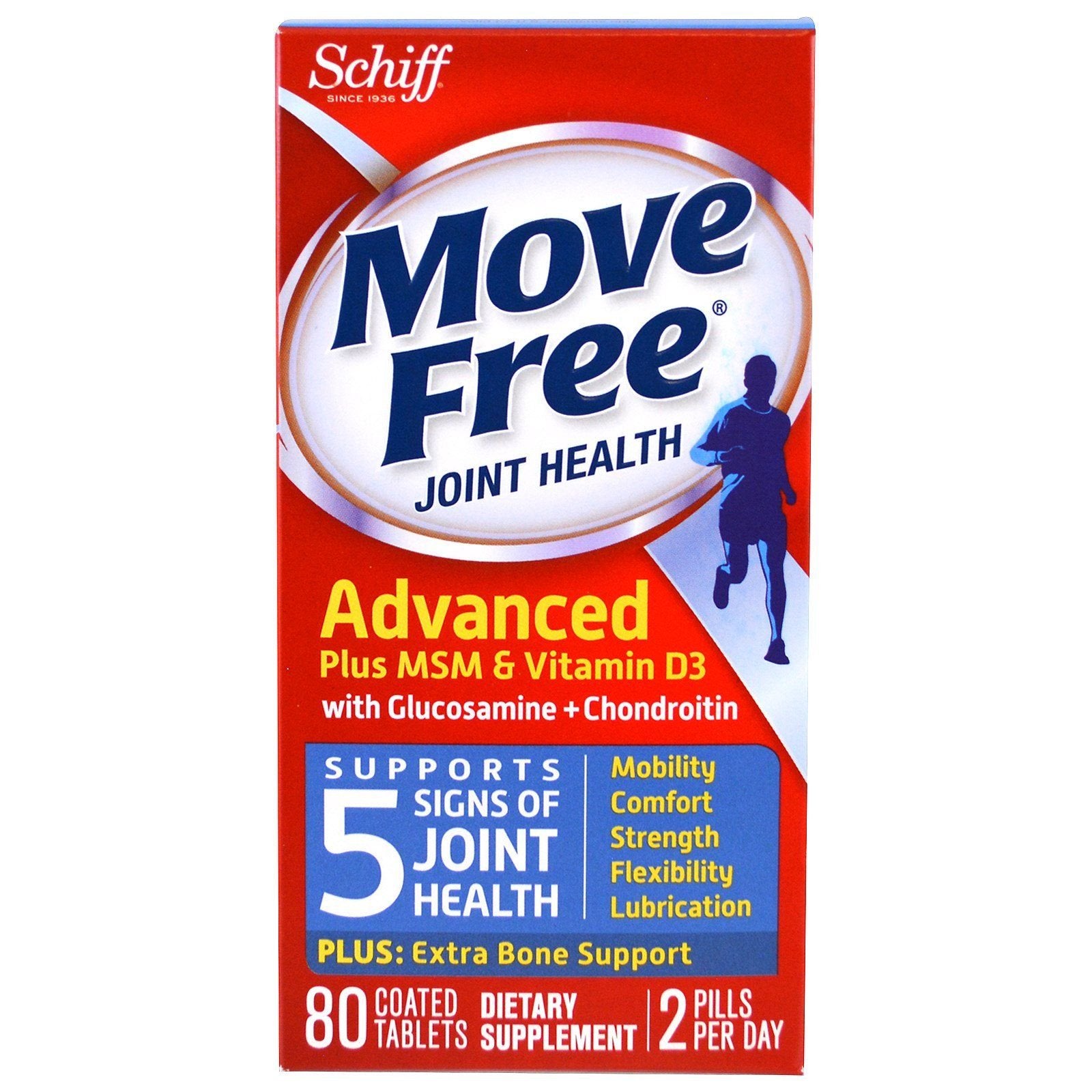 Schiff Move Free Glucosamine and Chondroitin Plus MSM & D3 Advanced Joint Health Supplement Tablets, 3 Count