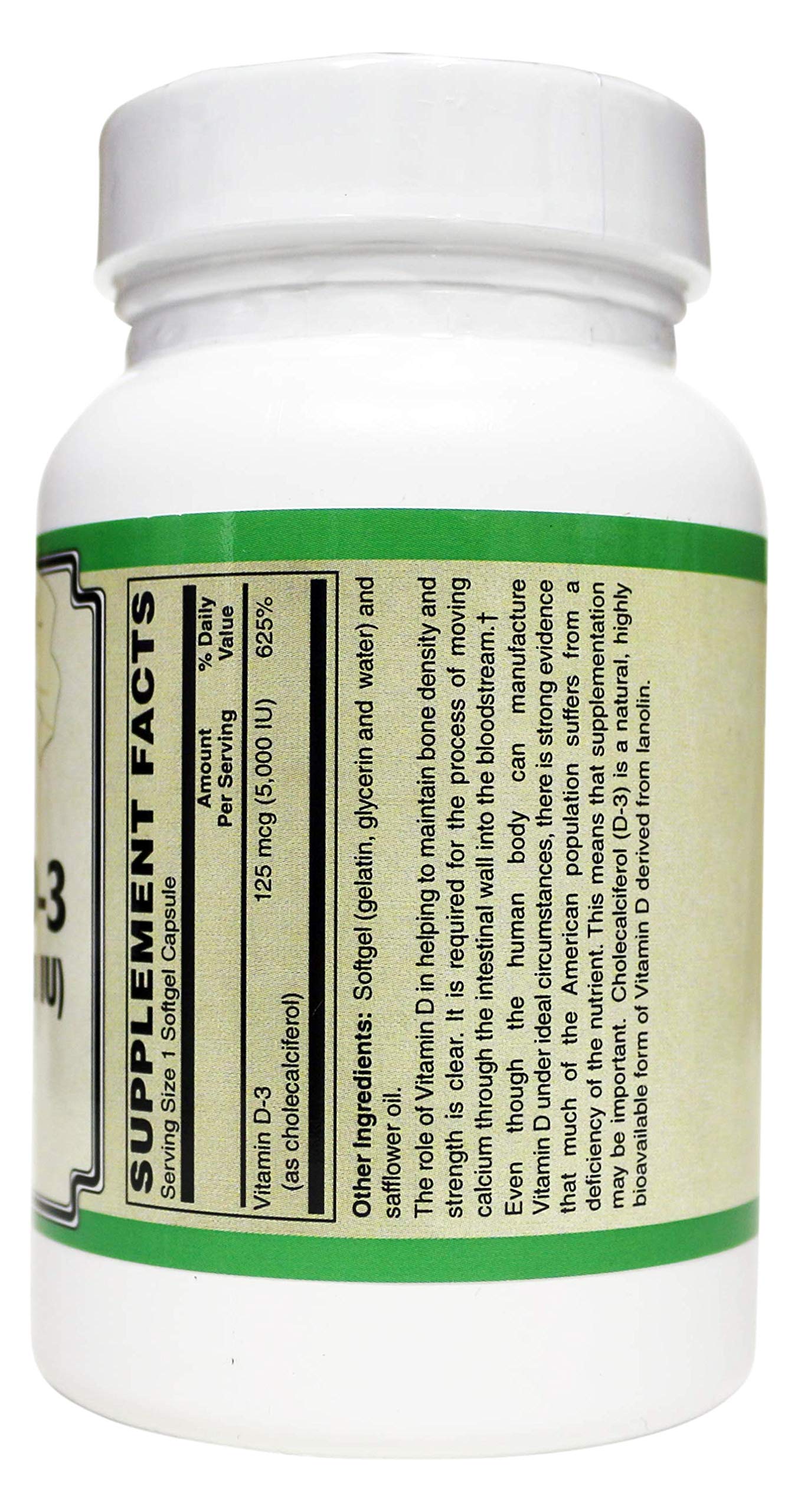 AlchePharma Vitamin D-3 125 mcg (5,000 IU) from Lanolin in a Base of Safflower Oil Softgel, 250 Soft Gels