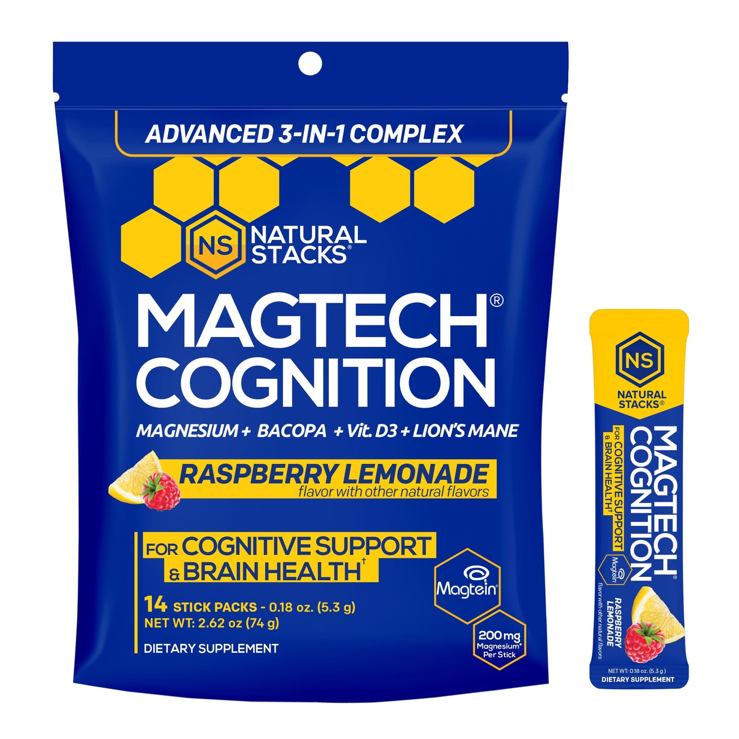 NATURAL STACKS MagTech Magnesium Cognition Powder with Lions Mane Mushroom, 2.61 Ounce