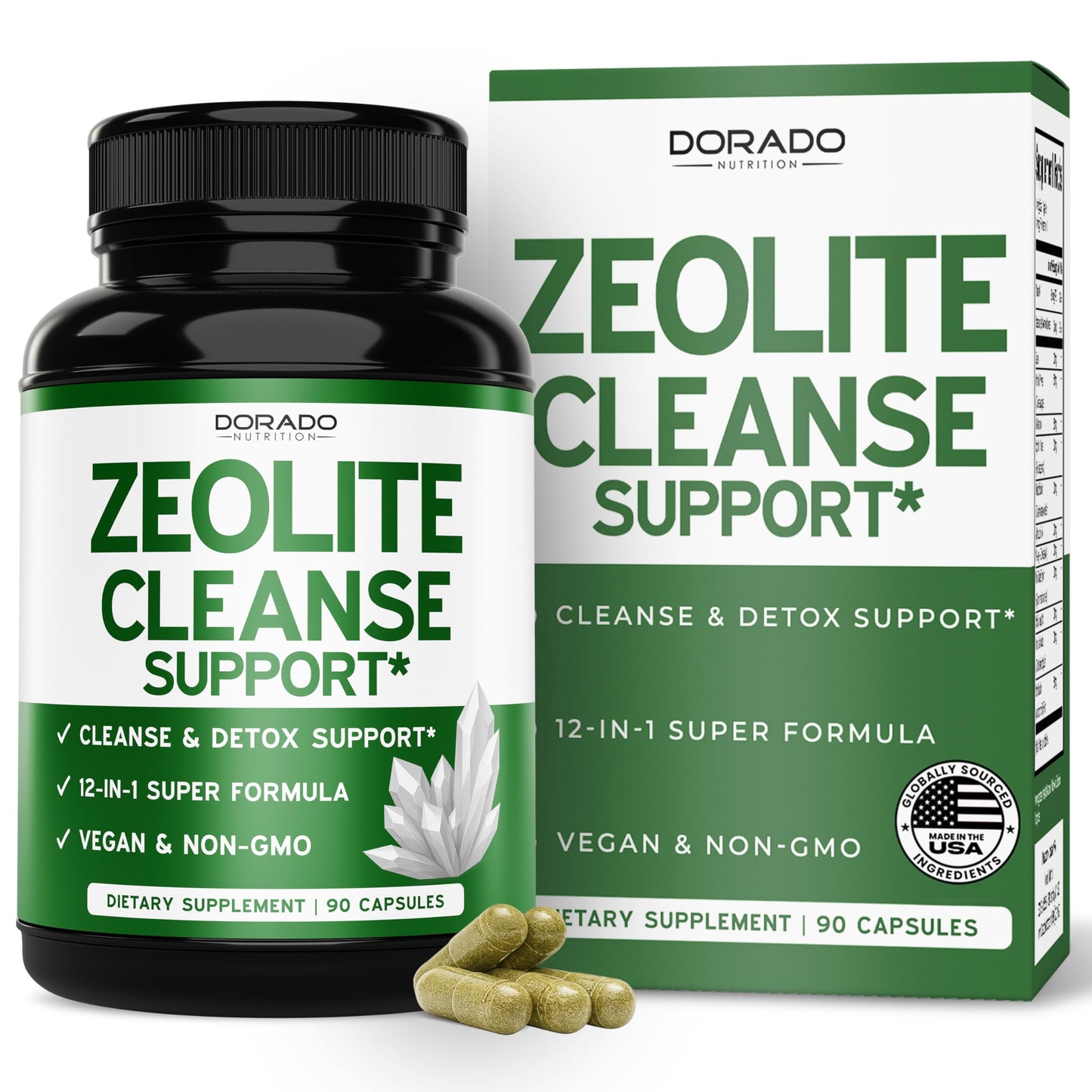 DORADO NUTRITION Zeolite Detox for Adults (12 in 1 Formula - Milk Thistle, Alpha Lipoic Acid, N-Acetyl-L-Cysteine, Spirulina Powder & More) Zeolite Cleanse Supplement Immune Support for Adults - 90 Vegan Capsules