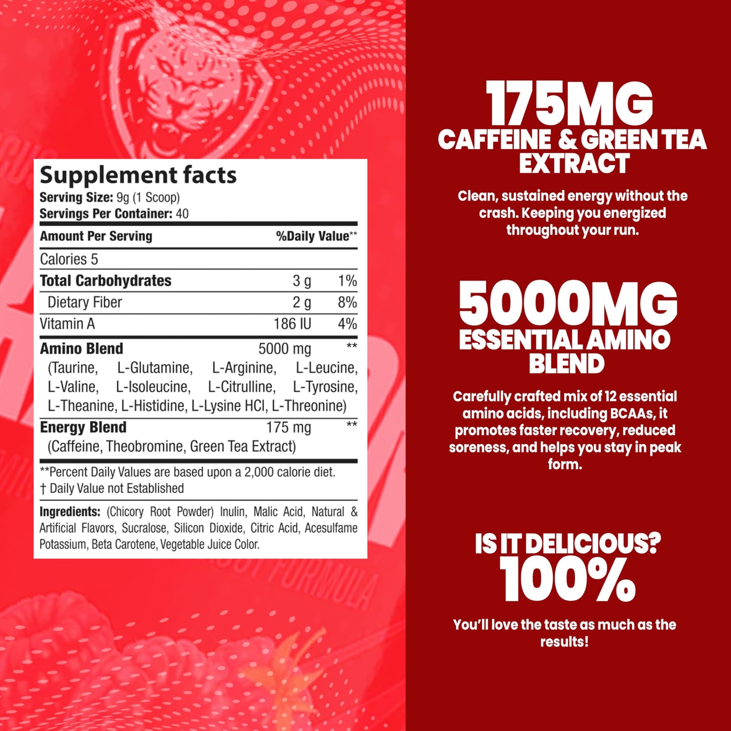 6AM Run Amino Energy with BCAAs Powder Raspberry Iced Tea, 12.6 Ounce