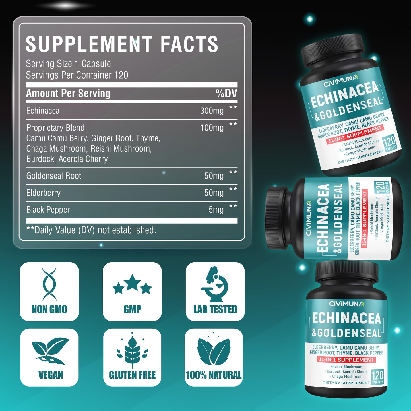 CIVIMUNA Echinacea Extract Capsules, 120 Count