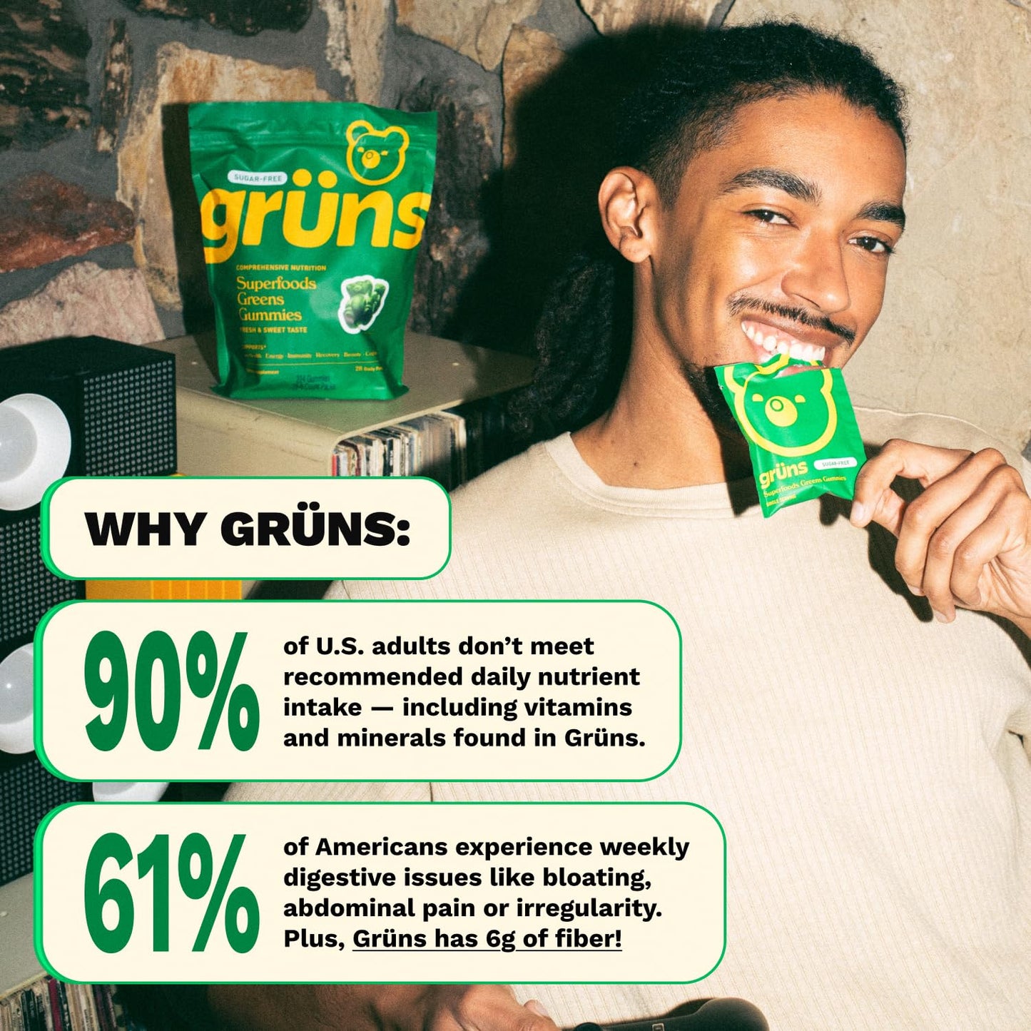 Grüns Adult Super Greens Multivitamin Gummies, 28 Count