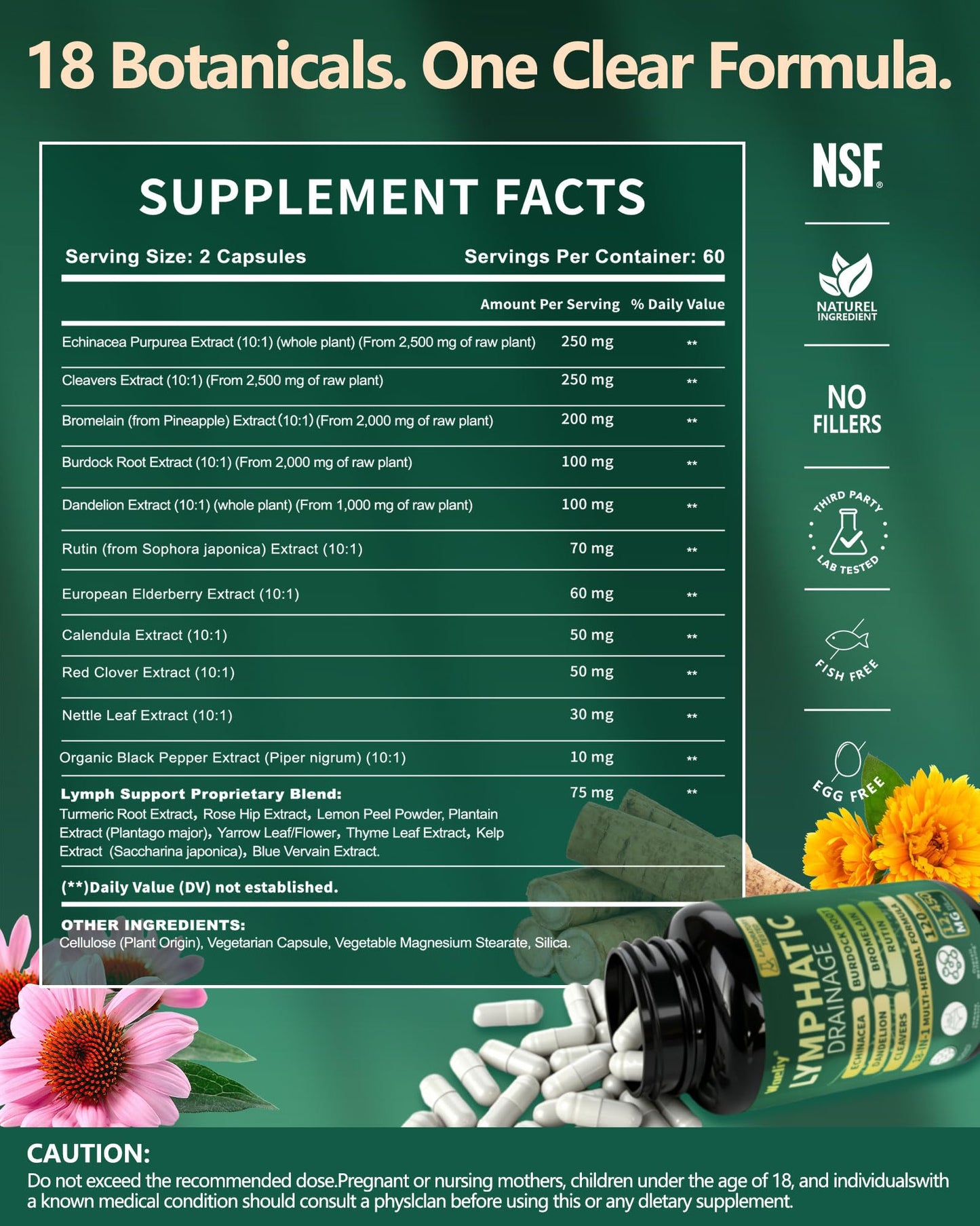 WOELIY Lymphatic Drainage Supplements 120 Capsules