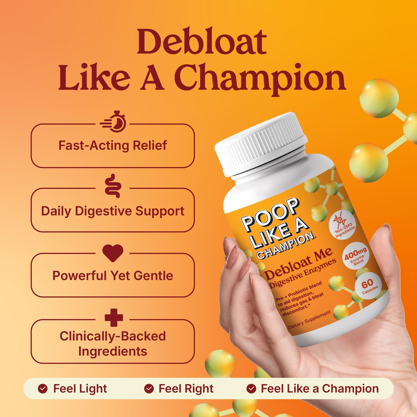 Poop Like a Champion Bloating Relief Digestive Enzymes Probiotic Powered 60 Capsules