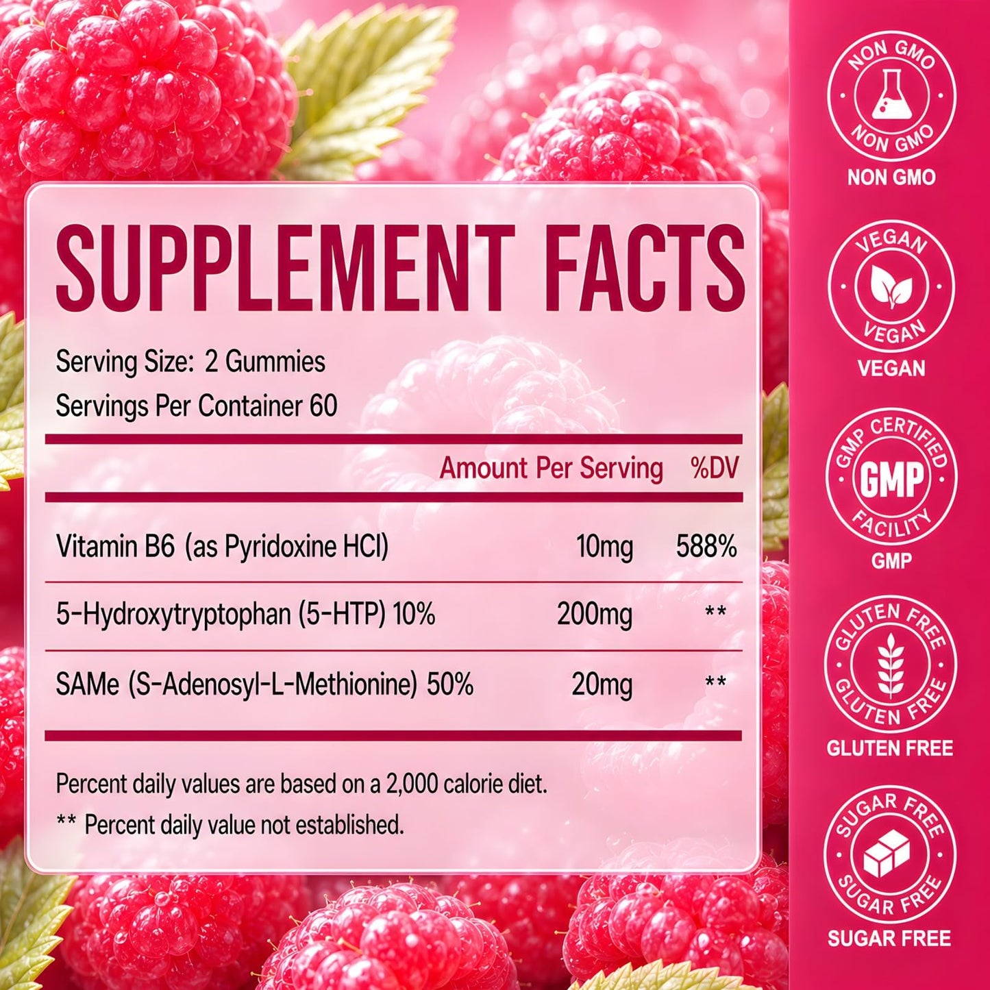 FUYUEO 5-HTP 200mg withSame & Vitamin B6, 60 Gummies