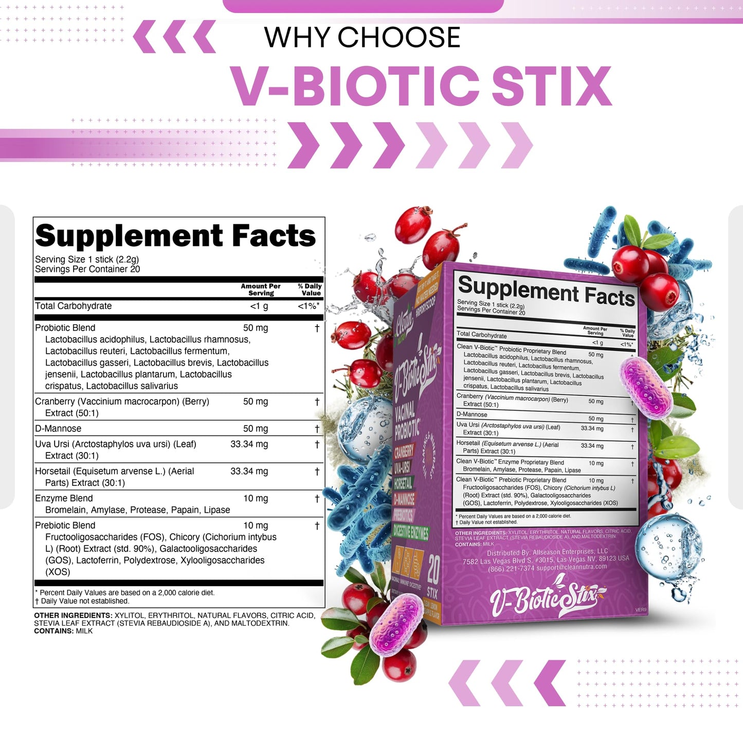 Clean Nutraceuticals Vaginal Probiotics with Cranberry Extract, D-Mannose & Prebiotics, Powder, 0.71 oz