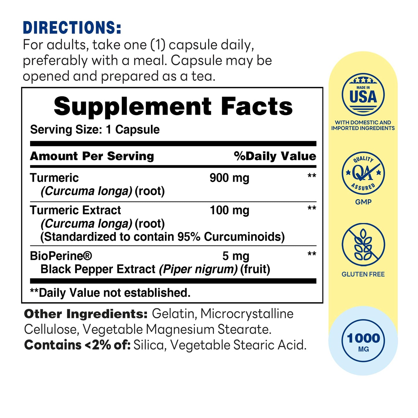 Vitamin World Turmeric Curcumin 1000mg Capsule, 60 Count