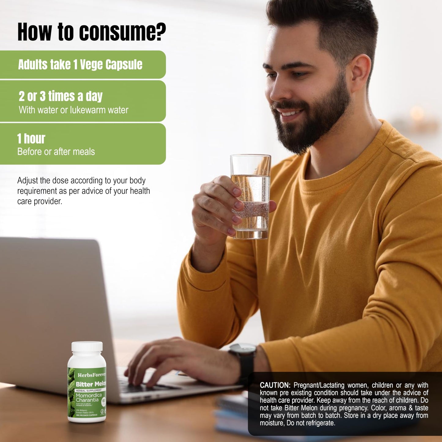 HerbsForever Bitter Melon Extract 10:1 Extra Strength, 4250 mg Fruit Powder Equiv per Serving, 60 Veg Capsules
