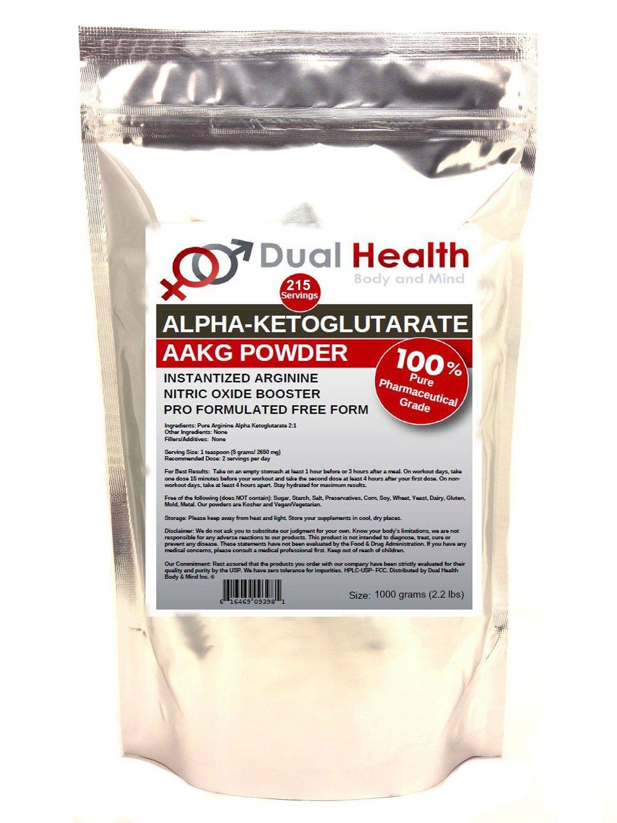 Dual Health Body & Mind Pure AAKG L-Arginine Alpha-Ketoglutarate Powder 35