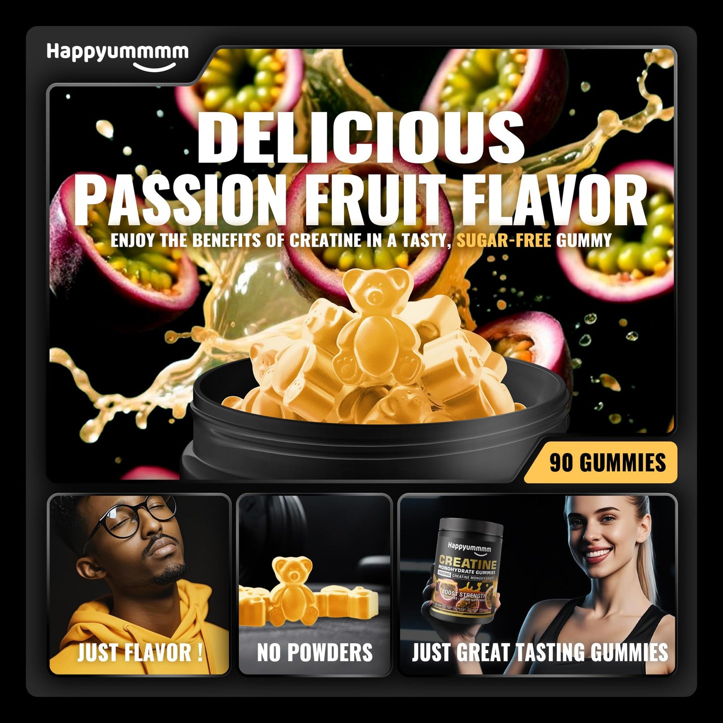 Happyummmm nutrition Creatine Monohydrate Gummies 90 Count