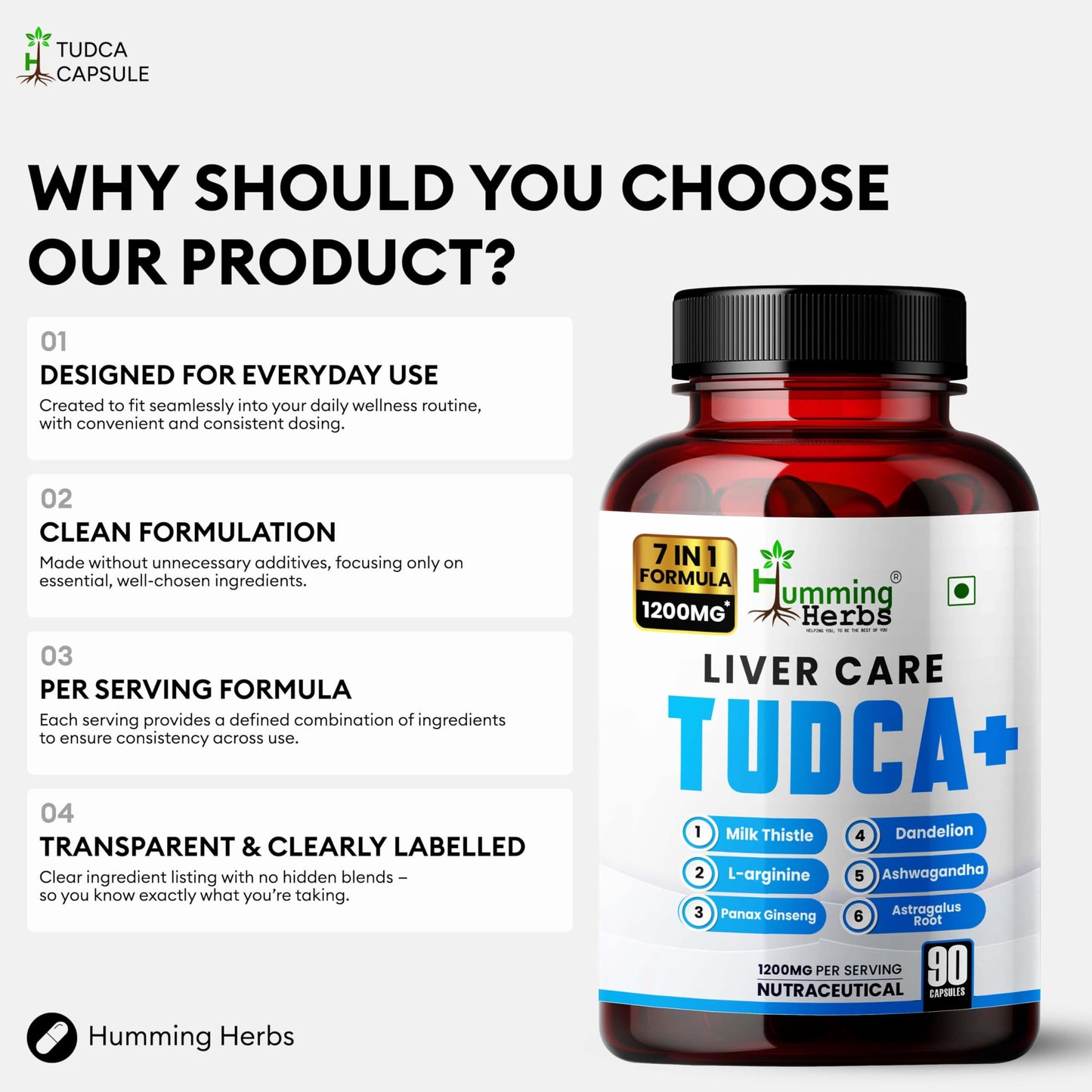 Humming Herbs Liver Care TUDCA+ 7 in 1 Formula Capsule, 90 Count