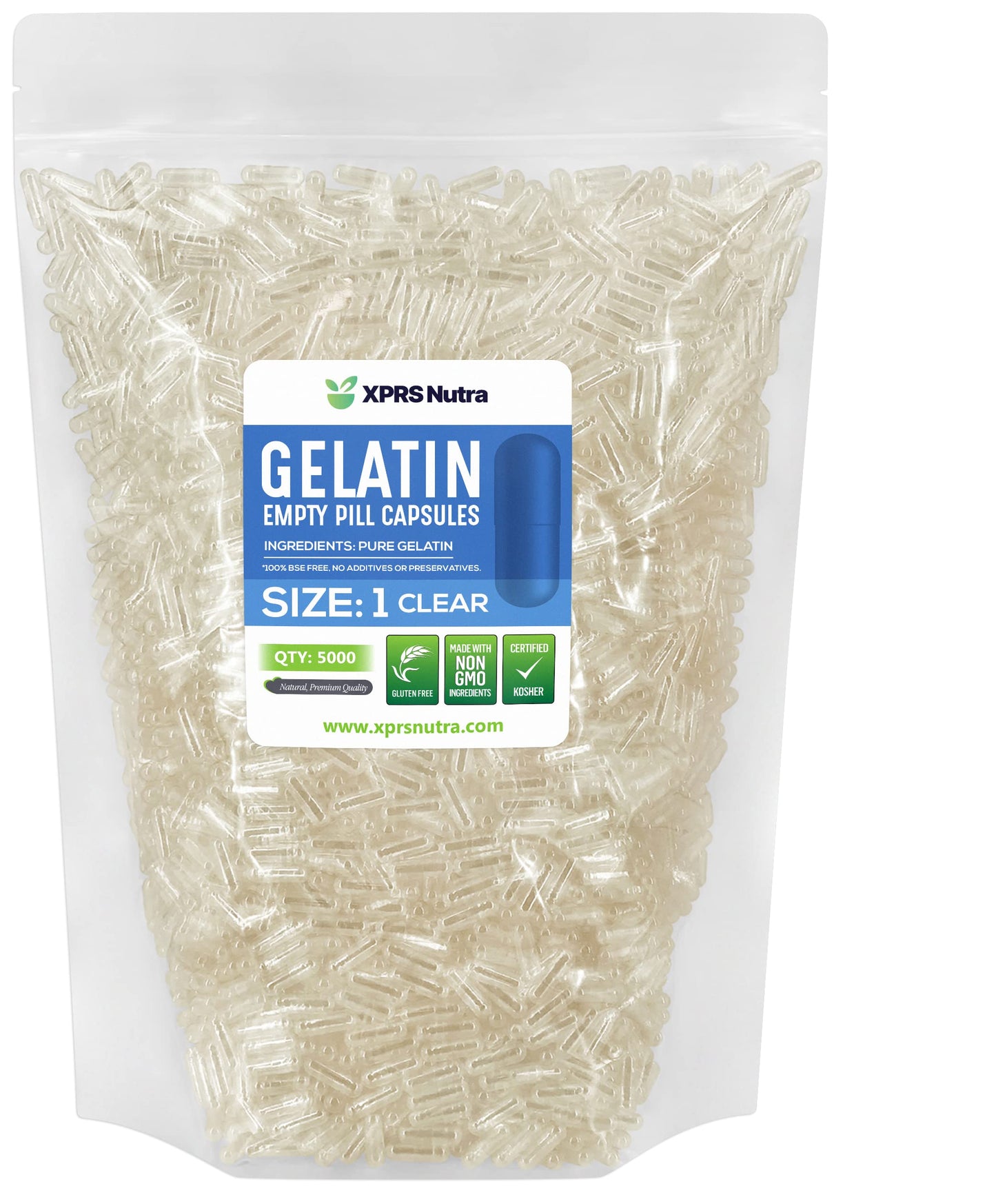 XPRS Nutra Size 1 Empty Gelatin Capsules, 5000 Count