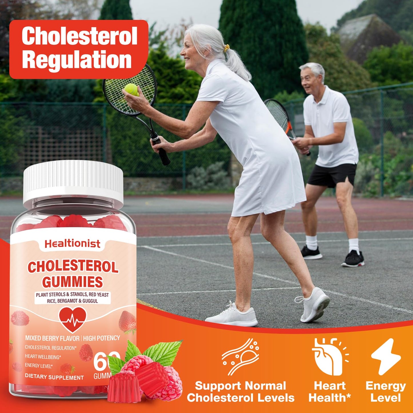 Healtionist Cholesterol Gummies with 2000 mg Plant Sterols & Stanols, Citrus Bergamot, Red Yeast Rice, Mixed Berry Flavor, 120 Gummies