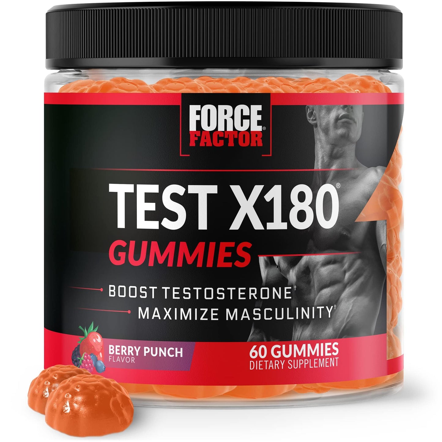 Force Factor Test X180 Gummies Testosterone Booster for Men, Berry Punch, 60 Gummies