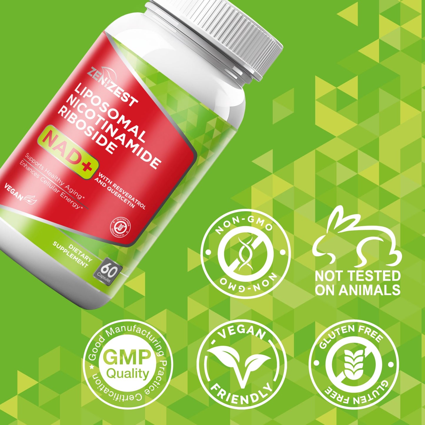 ZeniZest NAD+ Supplement Liposomal Nicotinamide Riboside Capsules, 60 Count