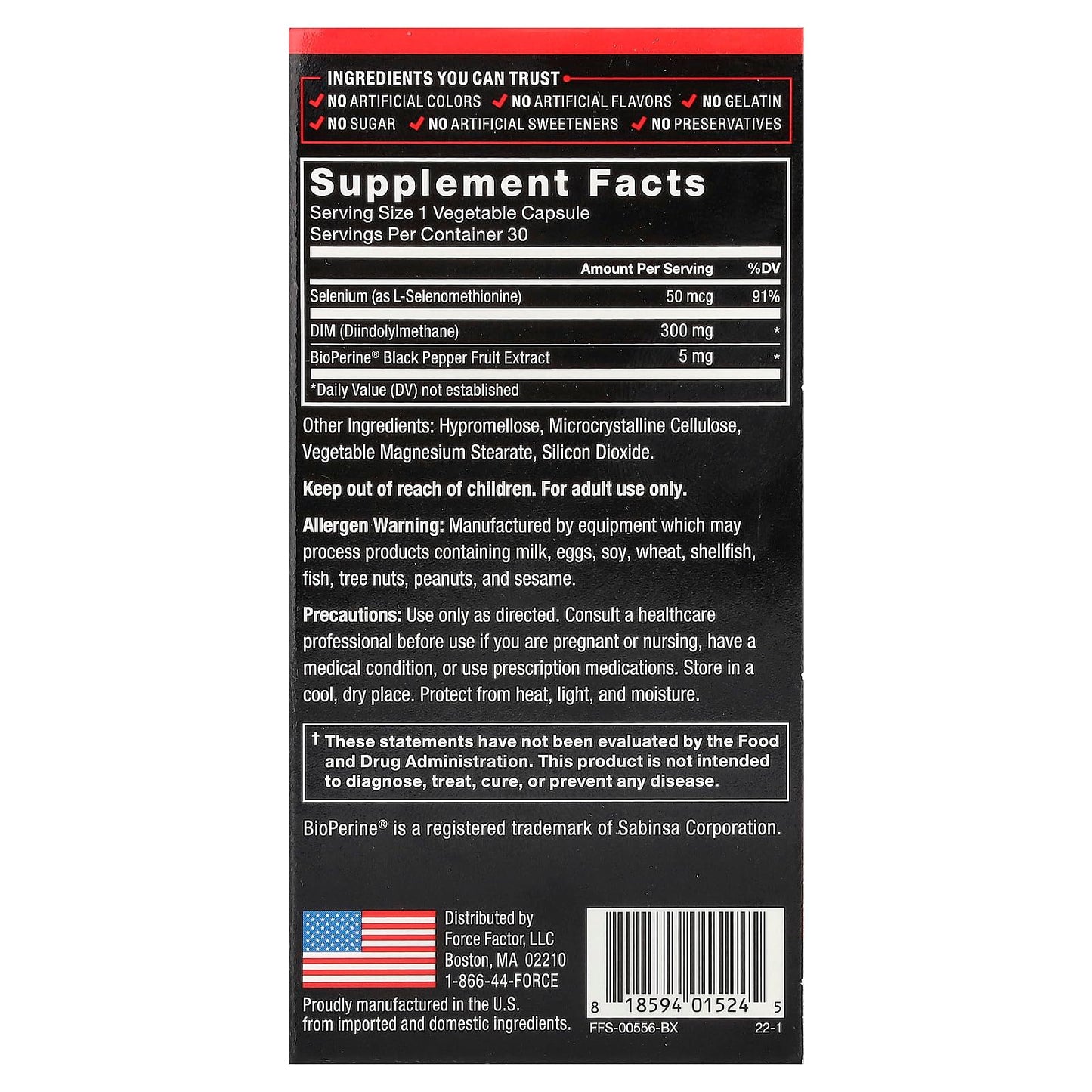Force Factor DIM Diindolylmethane Capsules, 30 Capsules