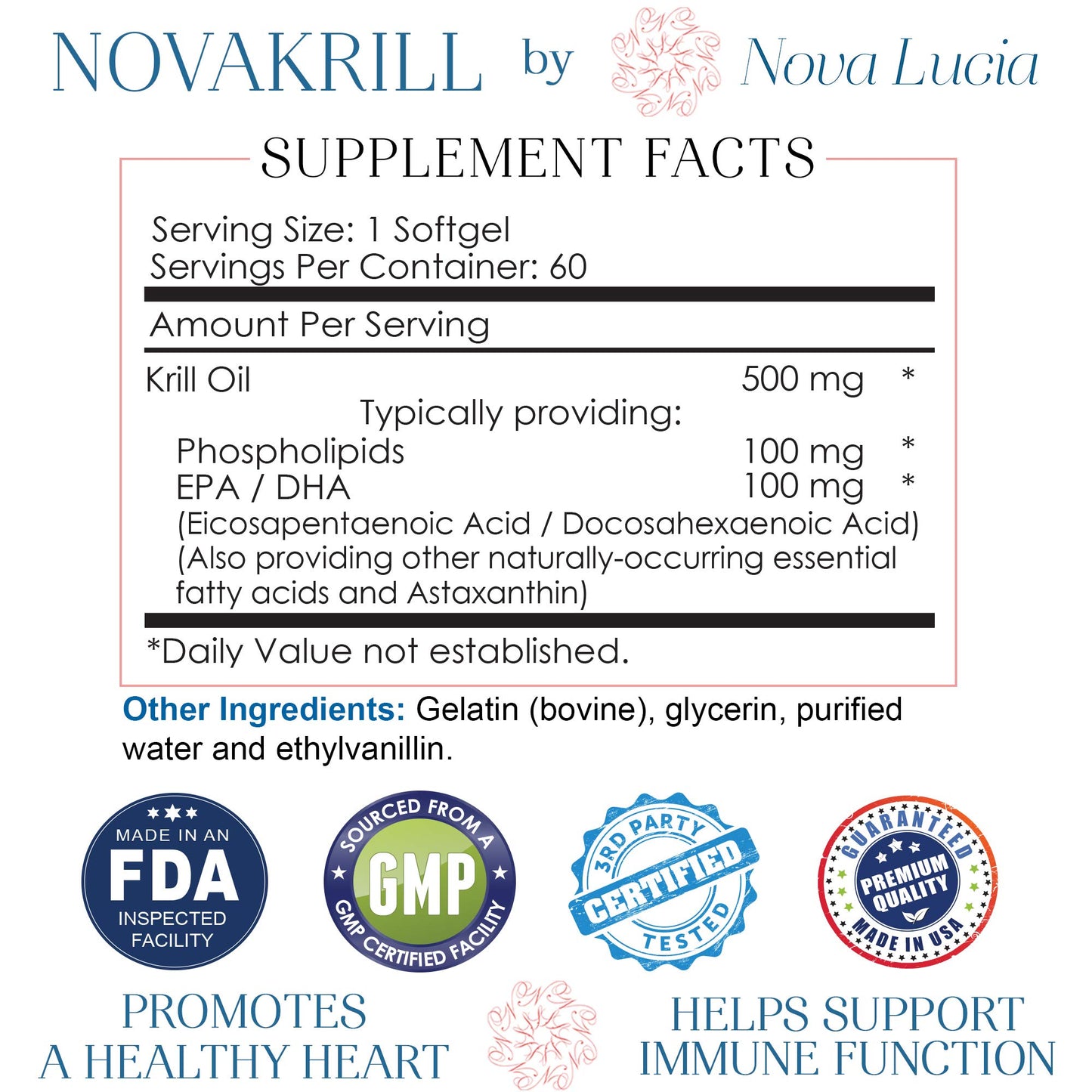 Nova Lucia NovaKrill Krill Oil Omega 3 Supplement Softgel 1 Count