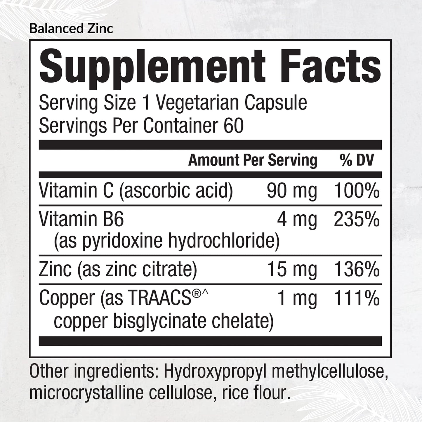 Equilife Balanced Zinc Supplement with Copper 15mg Capsules, 60 Count
