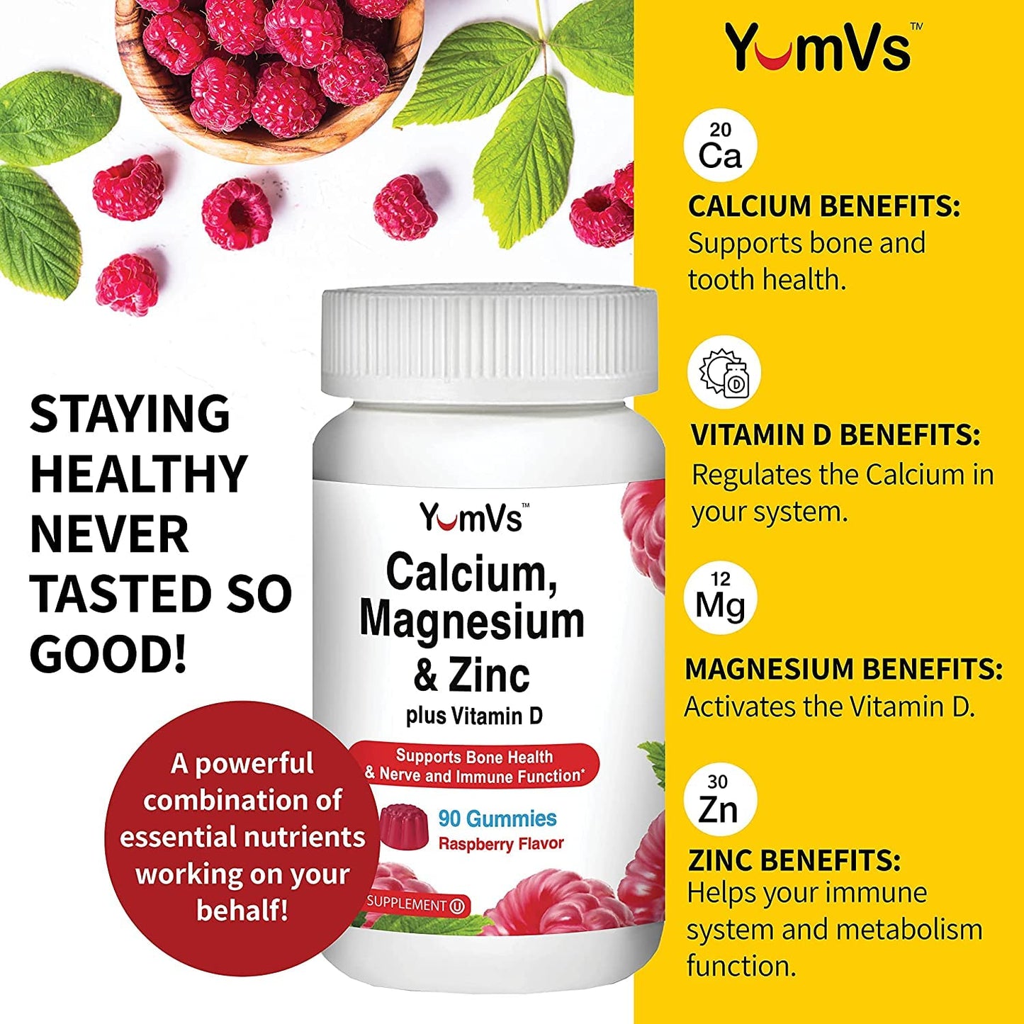 YUM-V'S Calcium, Magnesium, Zinc and Vitamin D Gummies, 180 Count