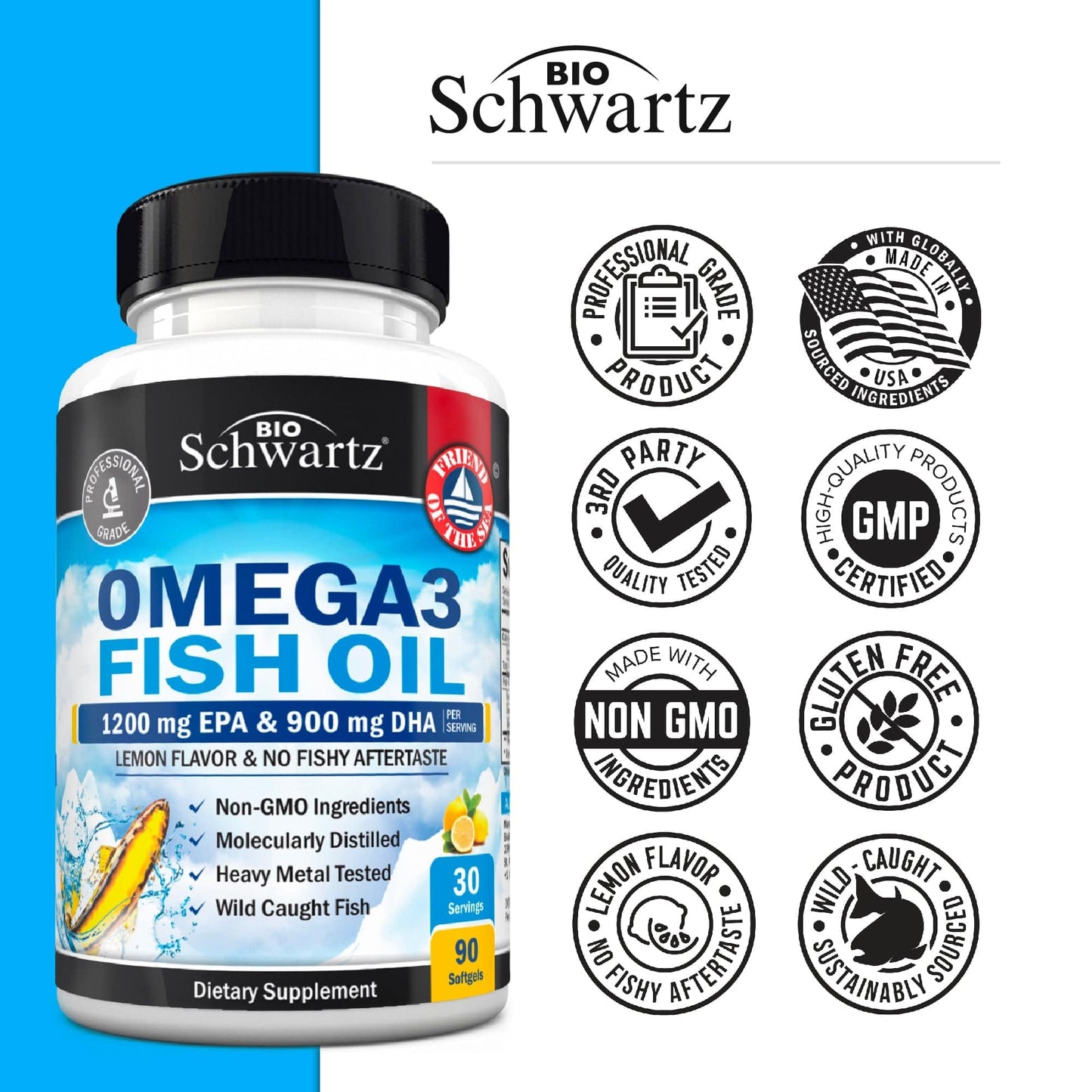 BioSchwartz Triple Strength Omega-3 Fish Oil Softgels 90 Count