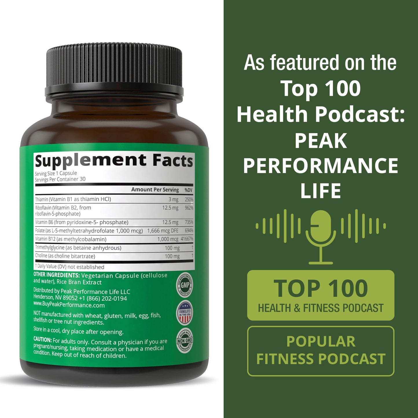Peak Performance Methylated Multivitamin B Complex Capsules 30 Count
