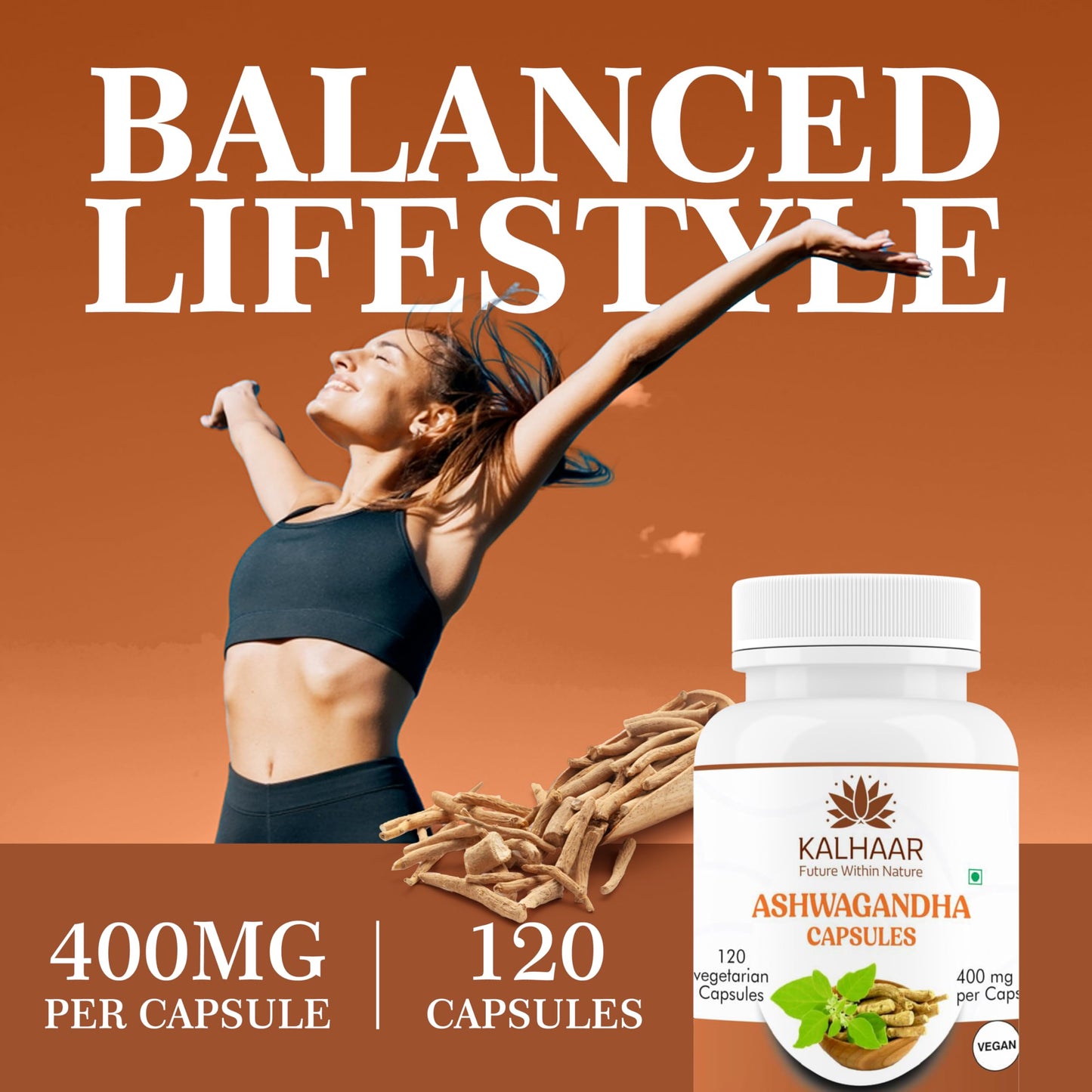 KALHAAR Ashwagandha Herbal Capsules 1200mg, 120 Vegan Capsules, Non-GMO, Gluten Free