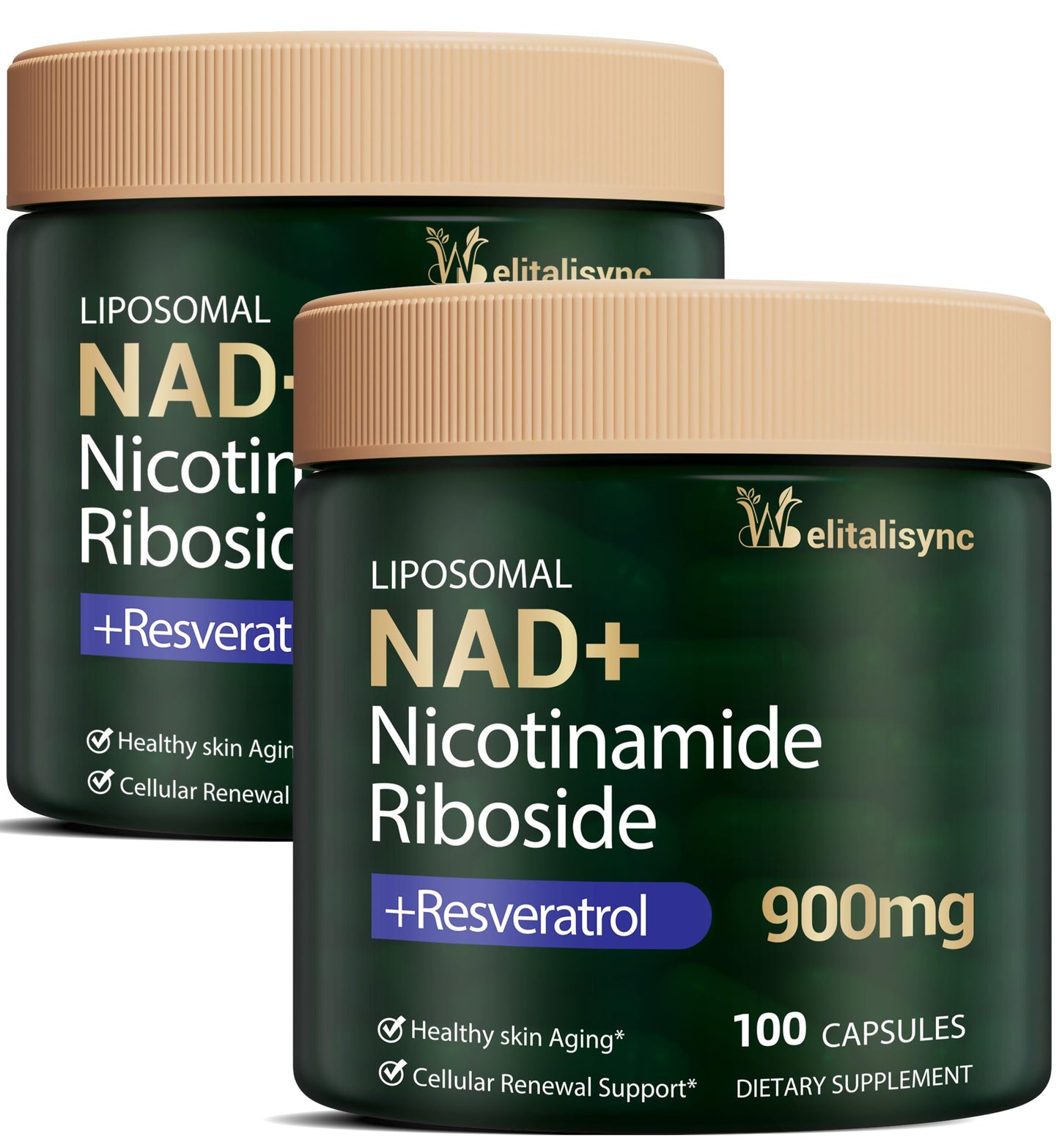Welitalisync Premium NAD+ Supplement - Nicotinamide Riboside & Resveratrol 900mg – Fast-Absorbing Cellular Renewal Capsules for Energy, Anti-Aging & Brain Health – 200 Capsules