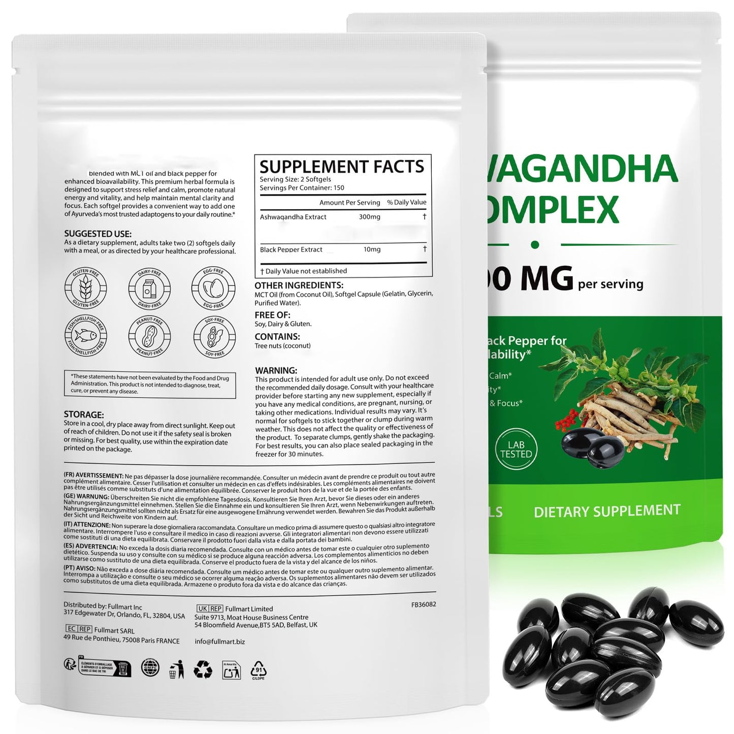 SBHEANGBA Ashwagandha Extract Complex Softgels 600mg, 300 Count