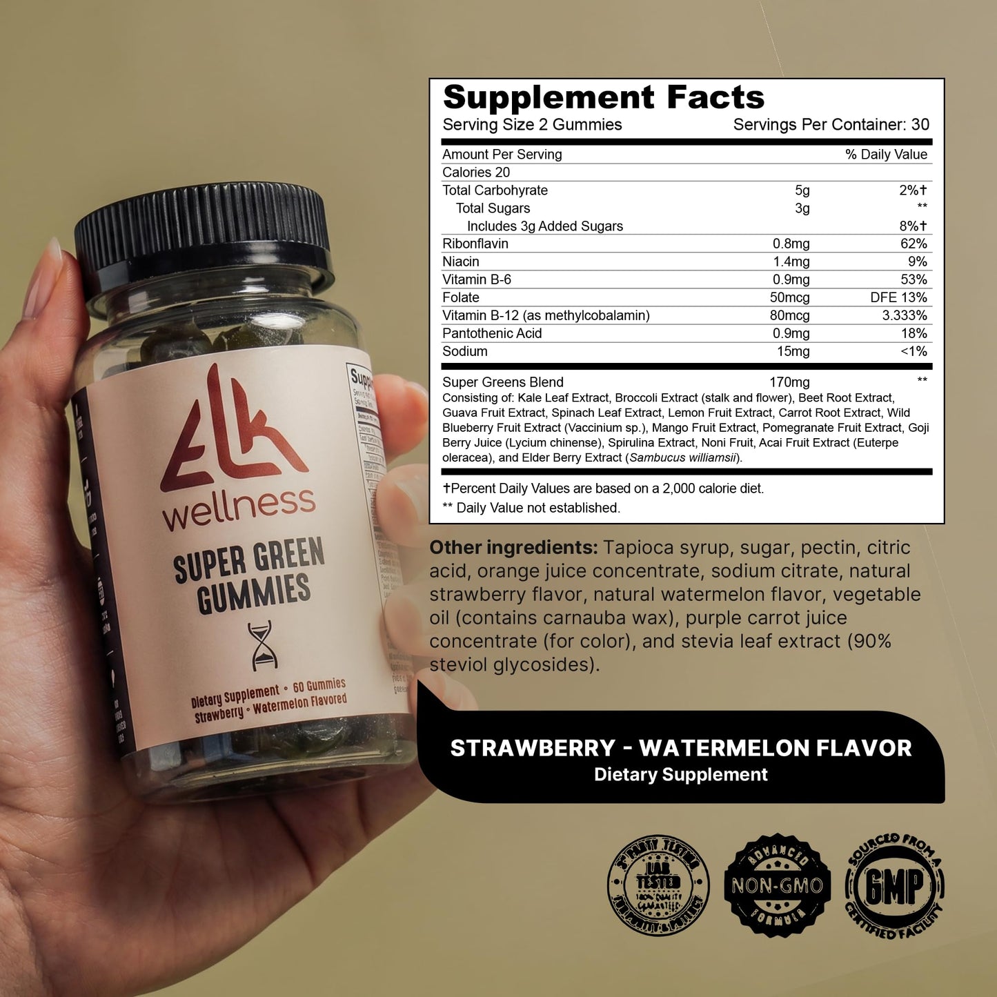 ELK Wellness Super Greens Gummies 60 Count