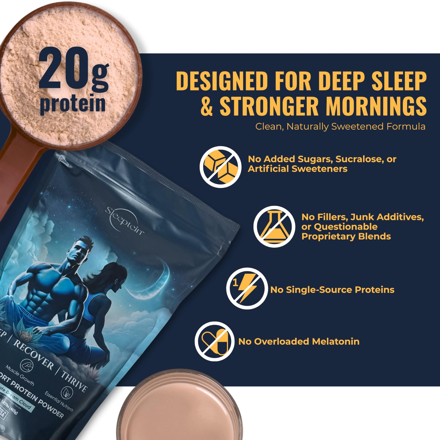 Sleeptein Elite Sleep Protein Powder – Premier Protein with Magnesium Glycinate, Grass Fed Whey & Micellar Casein, GABA, L-Theanine, Valerian Root, Melatonin – Nighttime Sleep Aid Muscle Recovery, 16.32 oz