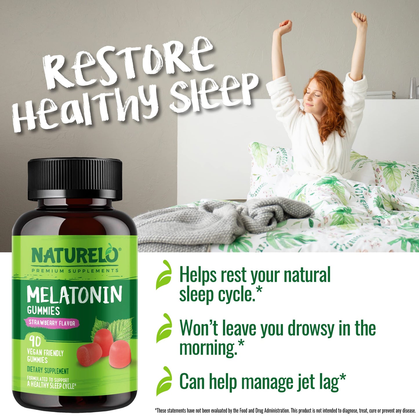 NATURELO Melatonin Gummies 90 Count