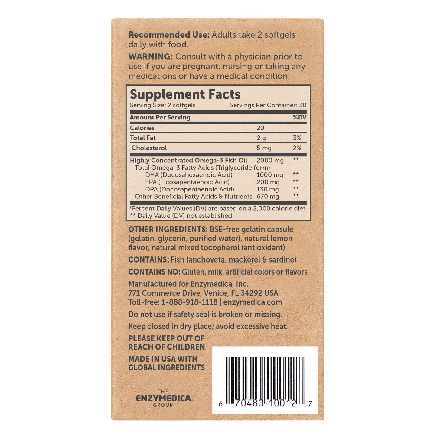 Enzymedica Aqua Biome Maximum Strength Omega-3 Fish Oil Softgels 60 Count