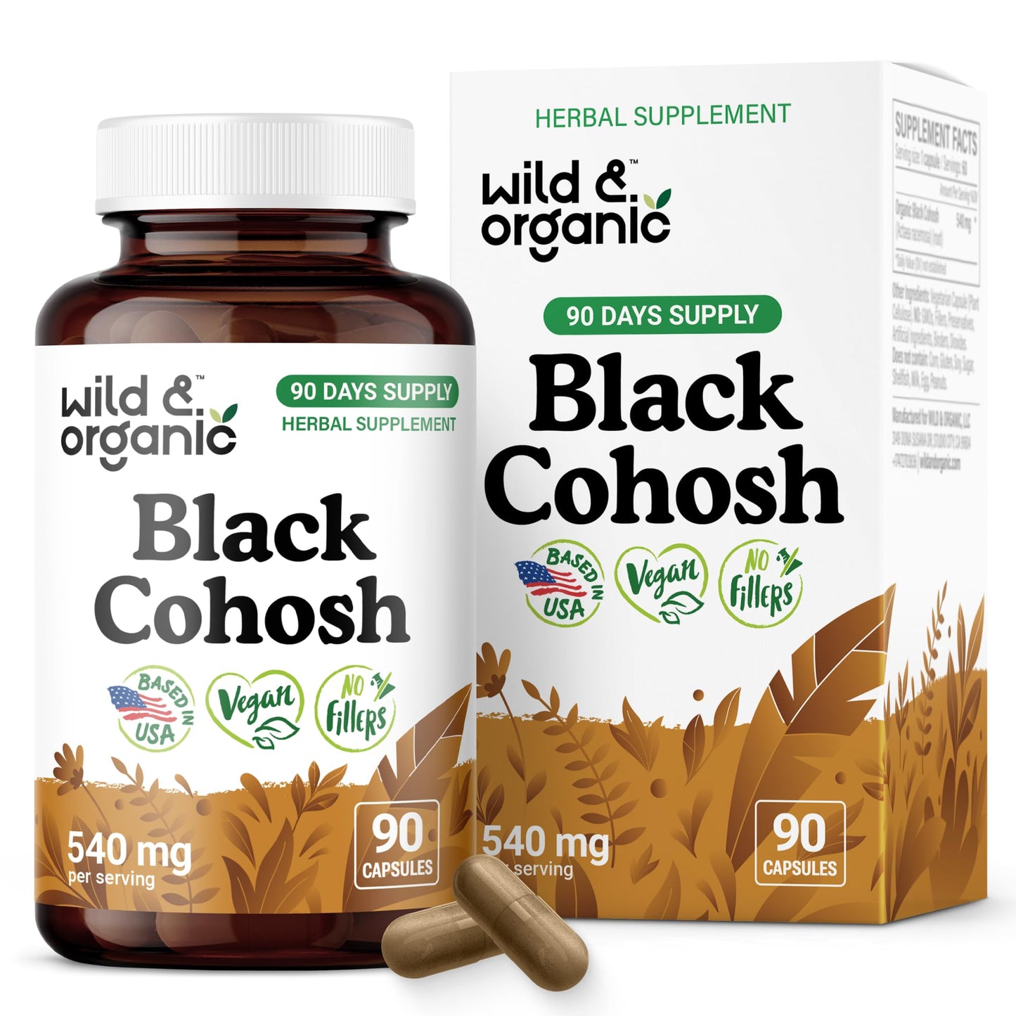 Wild & Organic Black Cohosh 540 mg Capsules, 90 Count