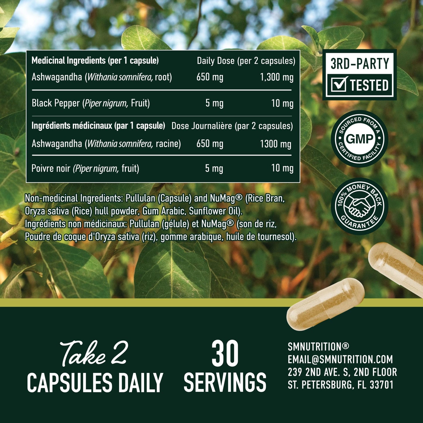 SMNutrition Ashwagandha Supplement 1300mg Capsule, 120 Count