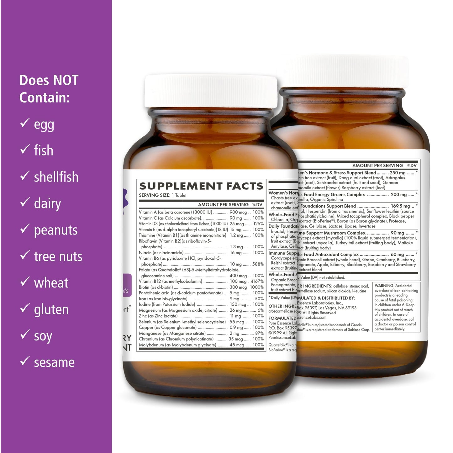 PURE ESSENCE LABS One N Only Multivitamin for Women Tablets, 30 Count