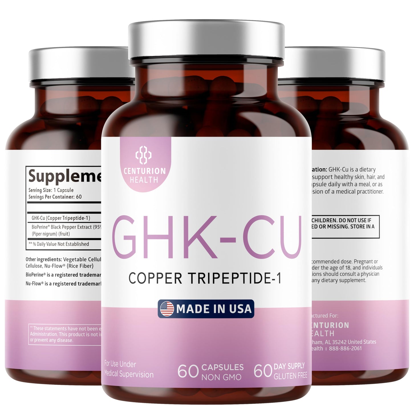Centurion Health GHK-Cu Copper Peptide Supplement 5mg with BioPerine, 60 Capsules